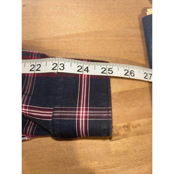 Express Men's Red Black Plaid Long Sleeve Button Down Flannel Shirt Medium - Picture 8 of 9